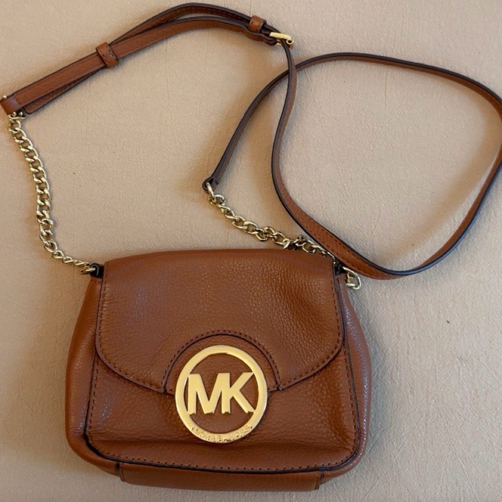 Michael Kors Tan Leather Crossbody Bag with Gold Accents